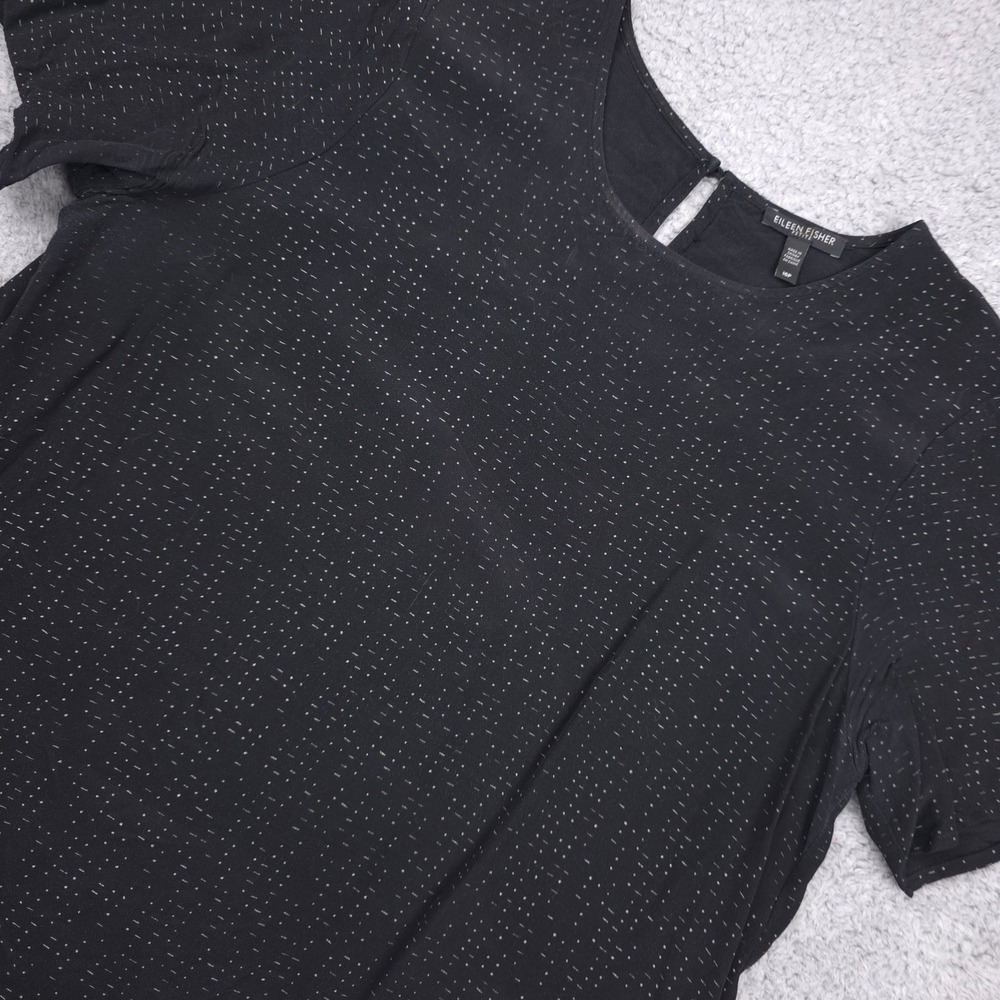 Eileen Fisher Petite Top Black Sparkle Short‎ Sleeve Blouse Size 16P